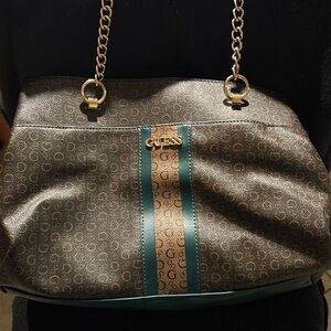 GUESS Brown and Green Tote Bag